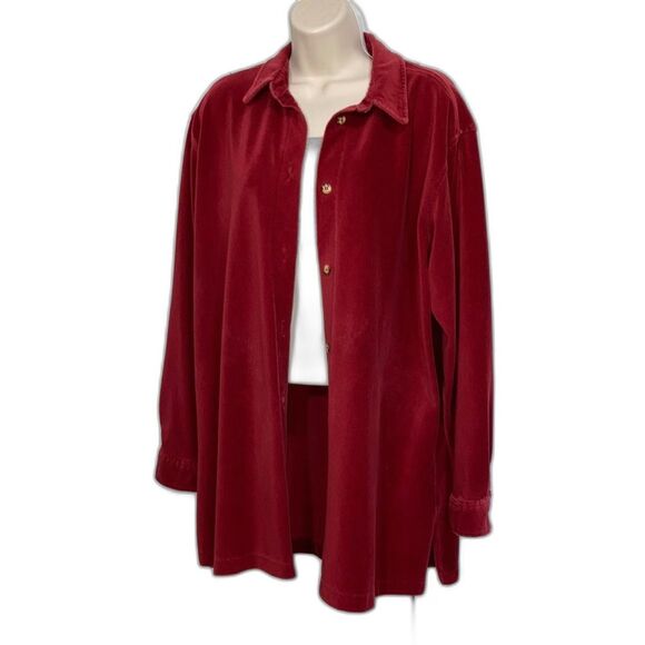 Corduroy Long Sleeve Red Button Down Shacket Jacket Top Red Maroon Womens XL - Picture 1 of 10